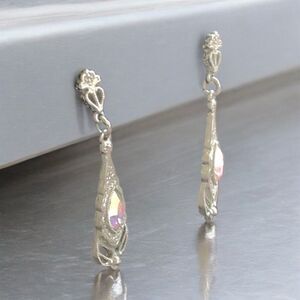 Crystal Dangle Earrings Silver Victorian Style Jewelry